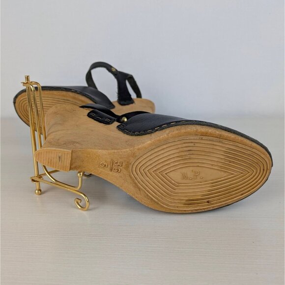 Vintage Monte Carlo Slingback Clog Sandals 5.5 Black Leather Thunderbird Italy - Picture 8 of 10